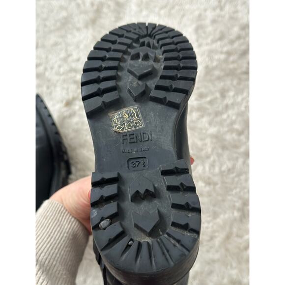 Fendi Rabbit Fur Lined Motorcycle Boot Moto Black Leather Gold Hardware - Picture 8 of 8